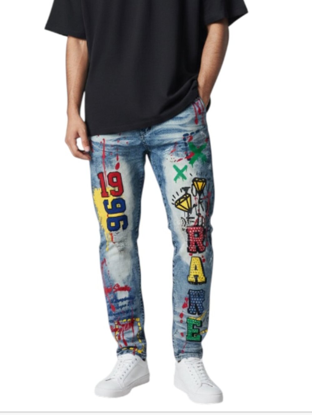 Rue21 Mens Supreme Flex Graffiti Splatter Graphic Distressed Skinny Jeans 32x32